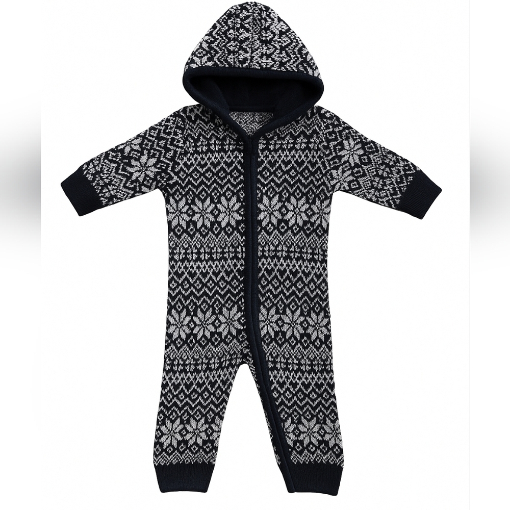 Polarn O. Pyret Navy and White Nordic Sweater Zip Up Hooded Coverall